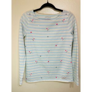Talbots Womens Blue/White Striped Ice Skates Embroidered Long Sleeve Tee Size XS